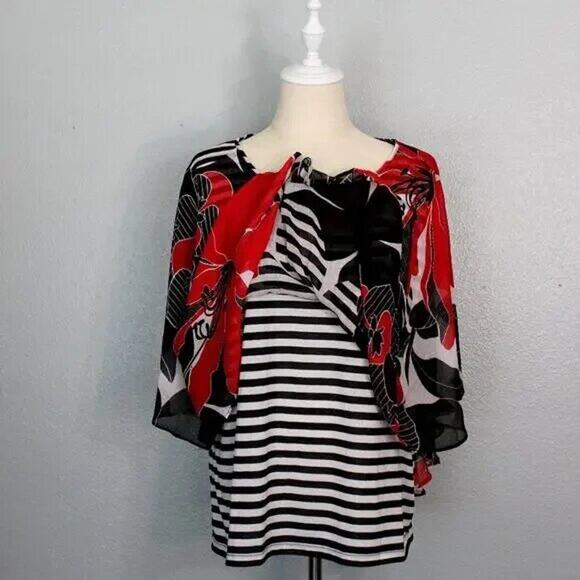 Alfred Dunner Women's Floral Overlay Striped Top Size 18 - Picture 9 of 9